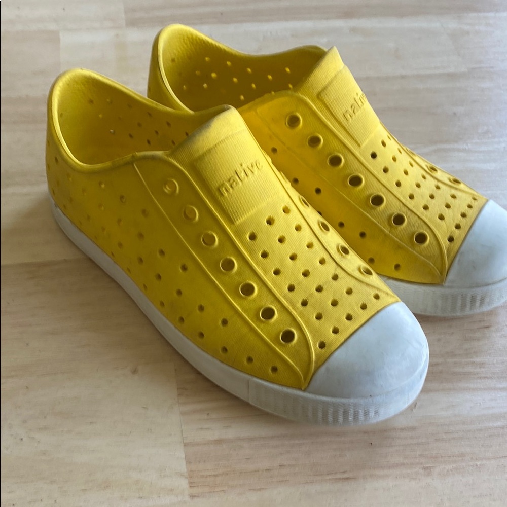 Native Yellow and White Perforated Slip-On Sneakers